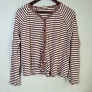 Madewell Pink and White Striped Button-Front Cardigan